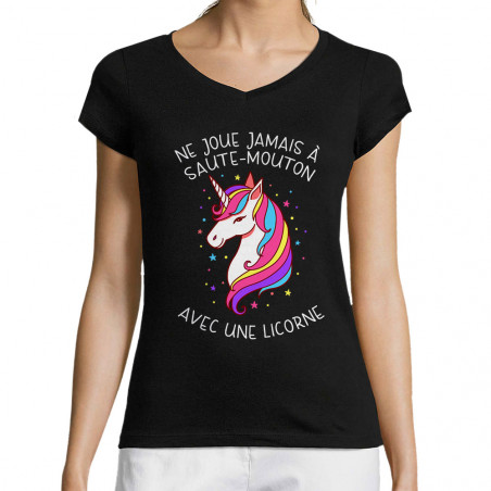 T-shirt femme col V "Saute...