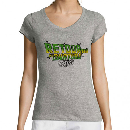 T-shirt femme col V "Retour...