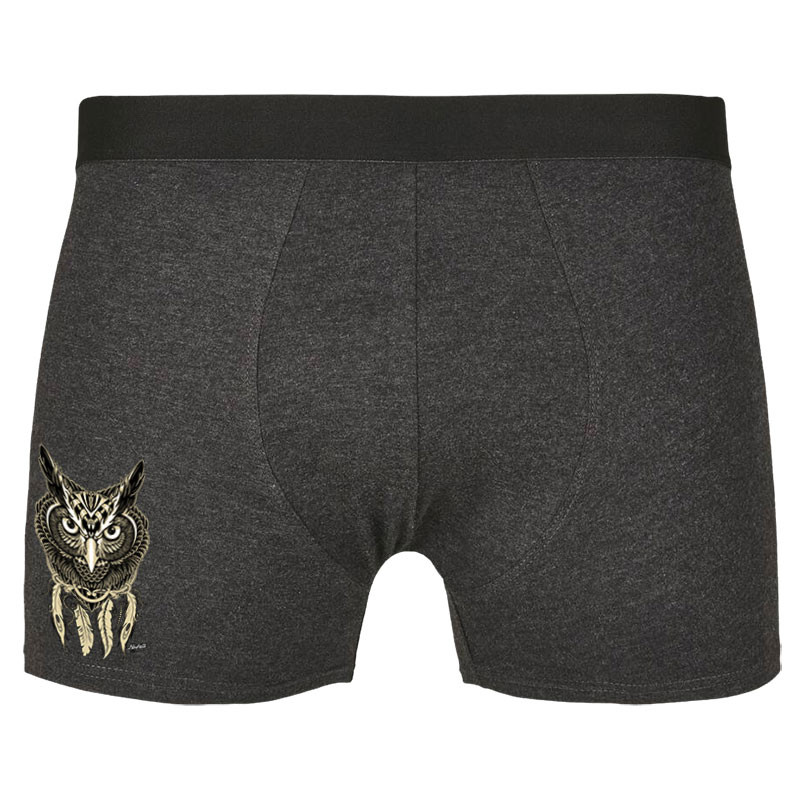 Caleçon boxer homme gris anthracite Bad River - Little Owl (Bad River,Animaux,Ethnique)