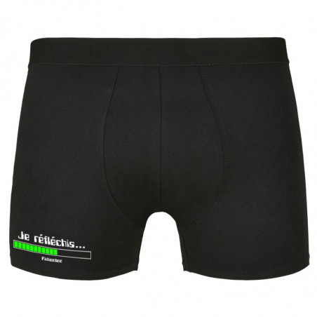 Caleçon boxer homme noir Je réfléchis Patientez (Gondrax,Jeux Vidéo / Geek,Humour,Des chiffres et des lettres,Devoirs de vacance