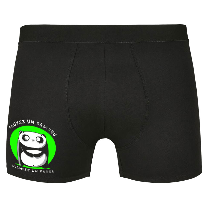 Caleçon boxer homme noir Sauvez un bambou Mangez un panda (Pandaluna,Animaux,Humour,Manga Kawaï japan)