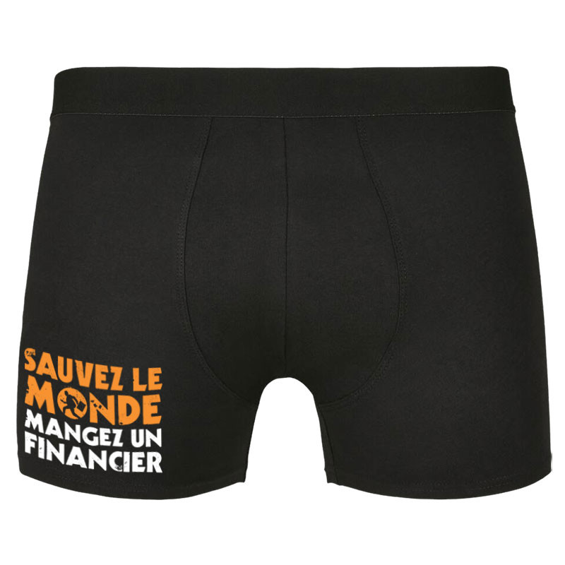 Caleçon boxer homme noir Sauvez le monde (Ted Boundy,Slogans engagés,Humour)