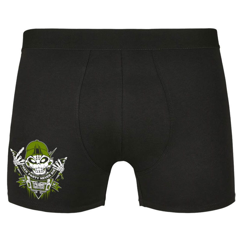 Caleçon boxer homme noir Free Party Never Die (E Cone,teufeur)