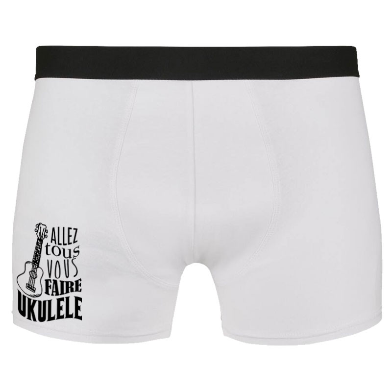 Caleçon boxer homme blanc Allez tous vous faire Yukulélé (Humour,Slogans Débiles,Andy)