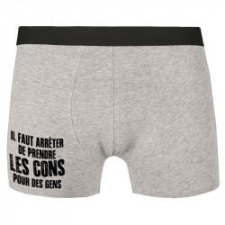 Caleçon boxer homme gris chiné Il faut arrêter de prendre les cons pour des gens (Franck,Humour,Slogans Débiles)
