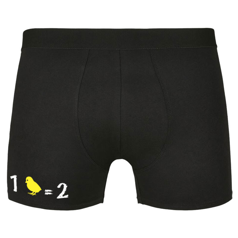 Caleçon boxer homme noir 1 poussin égal 2 (Franck,Animaux,Humour,Des chiffres et des lettres,Devoirs de vacances)