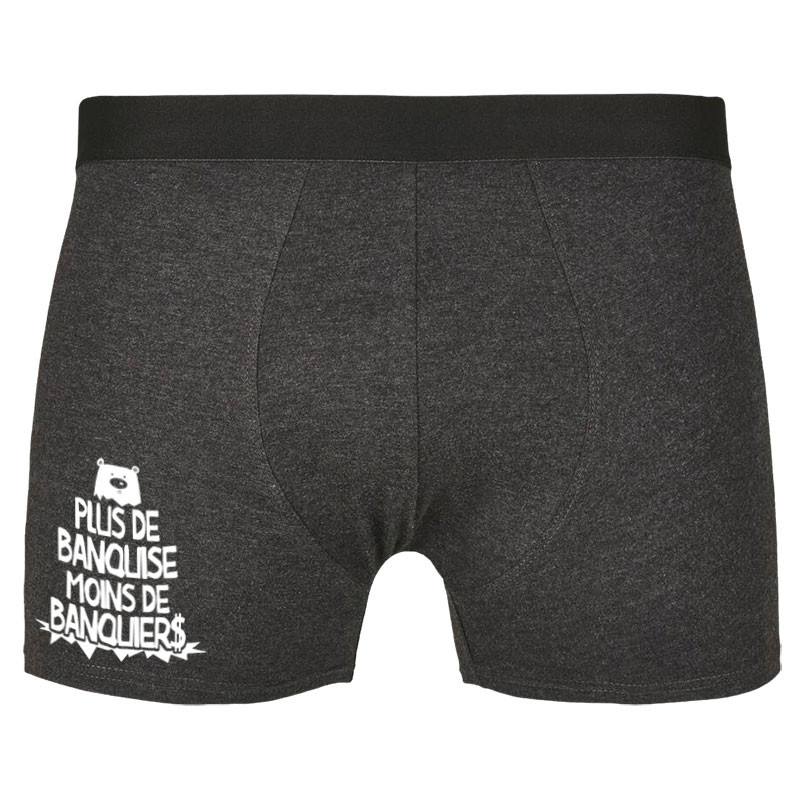 Caleçon boxer homme gris anthracite Plus de banquise (Gondrax,Slogans engagés,Ecologie)