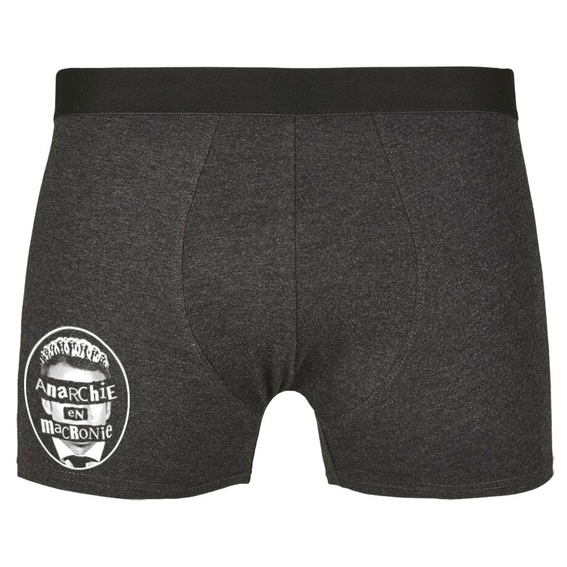 Caleçon boxer homme gris anthracite Anarchie en Macronie (Gondrax,Slogans engagés,Humour)