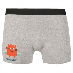 Caleçon boxer homme gris chiné Chat baigne ? (Alex Kidd,Animaux,Humour,Chats)