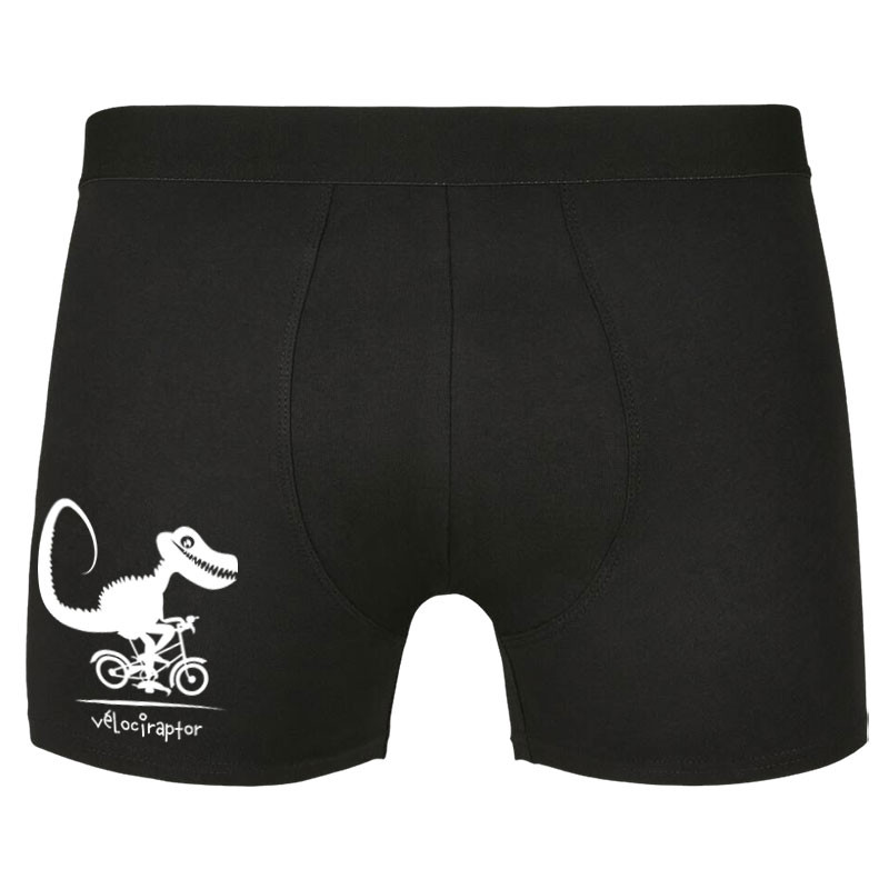 Caleçon boxer homme noir Vélociraptor (Andy,Humour,Animaux,Vélo)