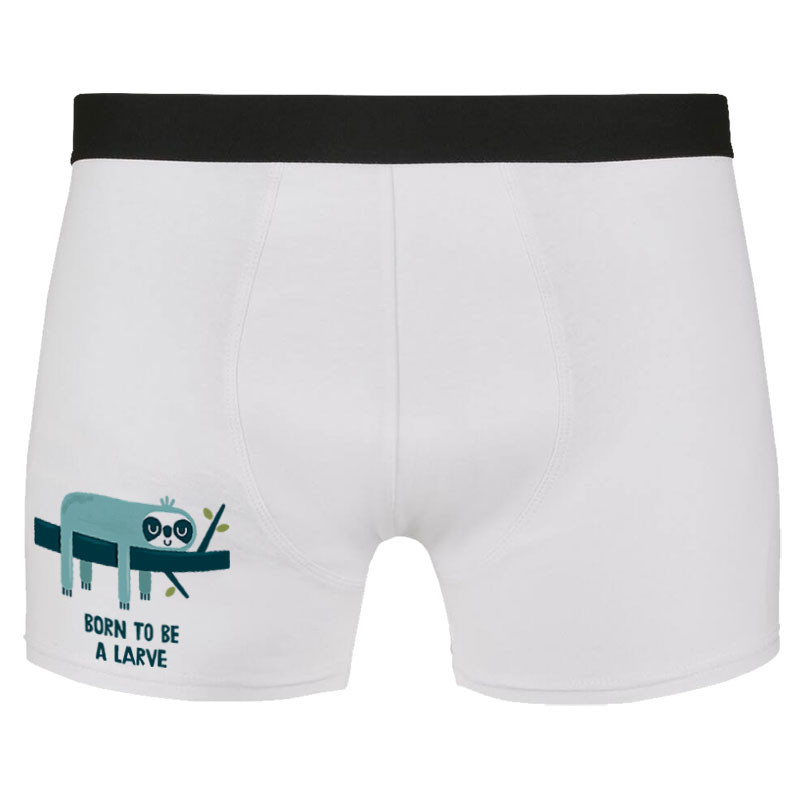 Caleçon boxer homme blanc Born to be a Larve (Alex Kidd,Animaux,Humour,Paresse)