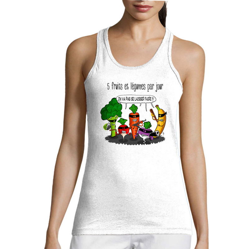 Débardeur femme blanc 5 fruits et légumes par jour (Gondrax,Fruits & Légumes,Humour)