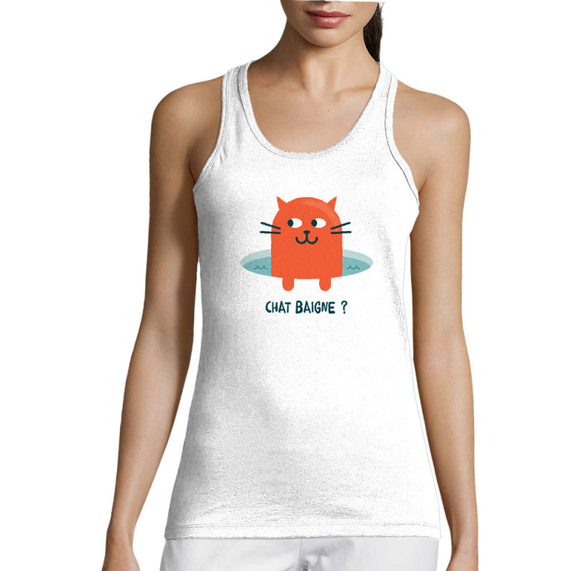 Débardeur femme blanc Chat baigne ? (Alex Kidd,Animaux,Humour,Chats)