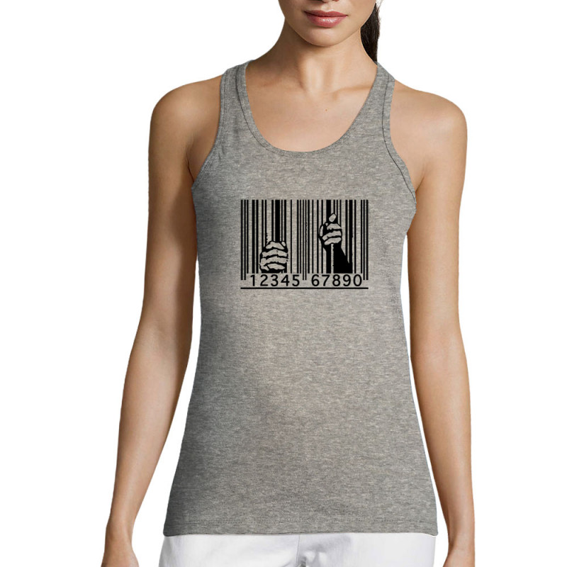 Débardeur femme gris chiné Code barre prison (Slogans engagés)