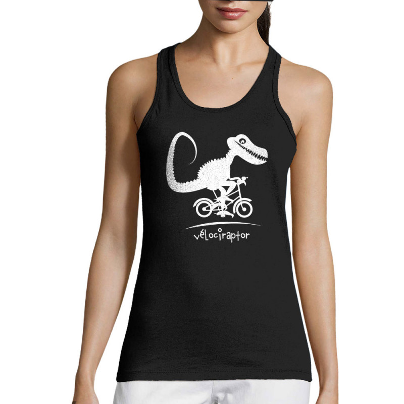 Débardeur femme noir Vélociraptor (Andy,Humour,Animaux,Vélo)