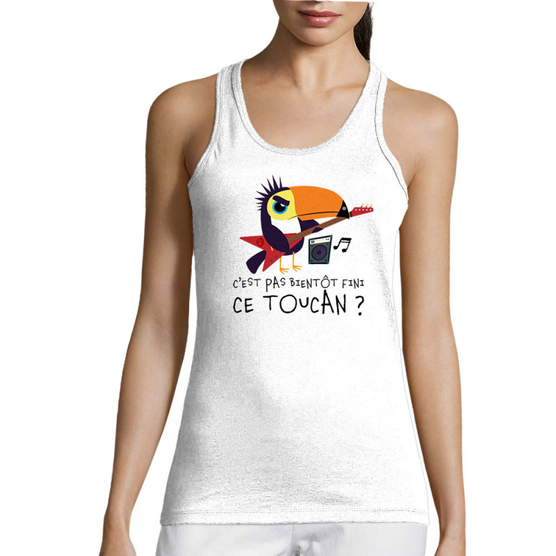 Débardeur femme blanc Fini ce toucan (Andy,Animaux,Humour)