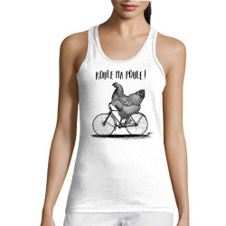Débardeur femme blanc Roule ma poule (Gondrax,Les Bébêtes,Animaux,Vélo)