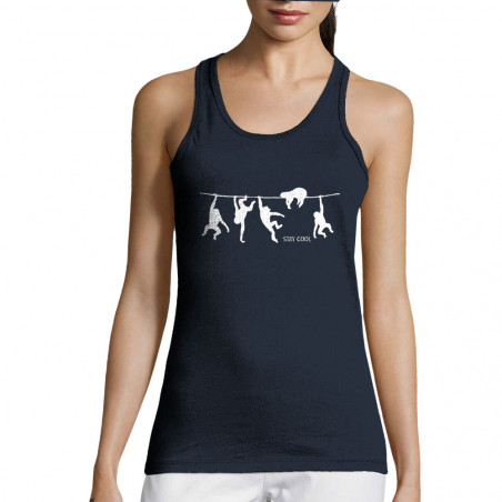 Débardeur femme bleu marine Stay Cool (Gondrax,Animaux,Stay,Paresse)