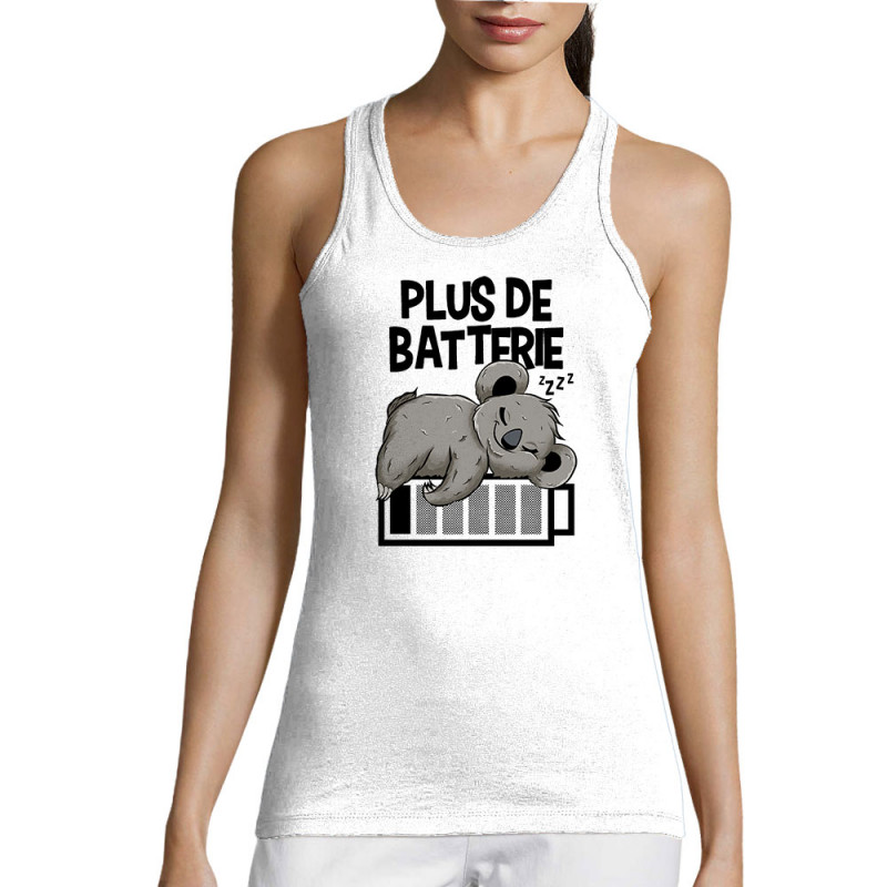 Débardeur femme blanc Plus de batterie koala (Animaux,Humour,Manga Kawaï japan,Bébés,Paresse)