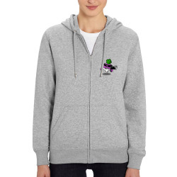 Sweat femme zippé à capuche coton bio gris chiné 5 fruits et légumes par jour (Gondrax,Fruits & Légumes,Humour)