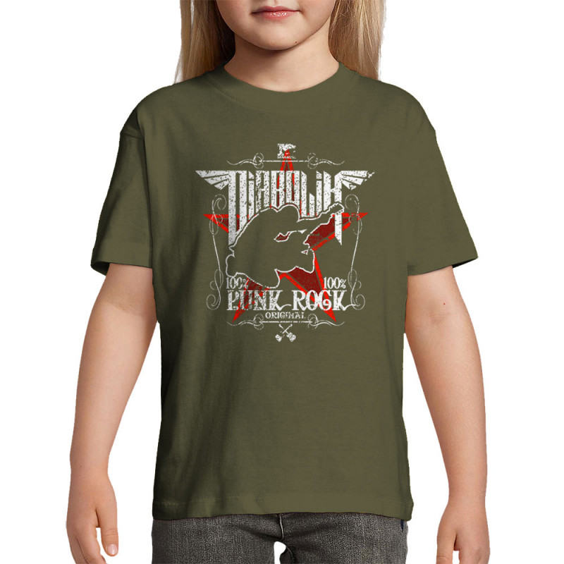 T-shirt enfant kaki foncé Punk Rock (Diabolik,Rock & Punk)