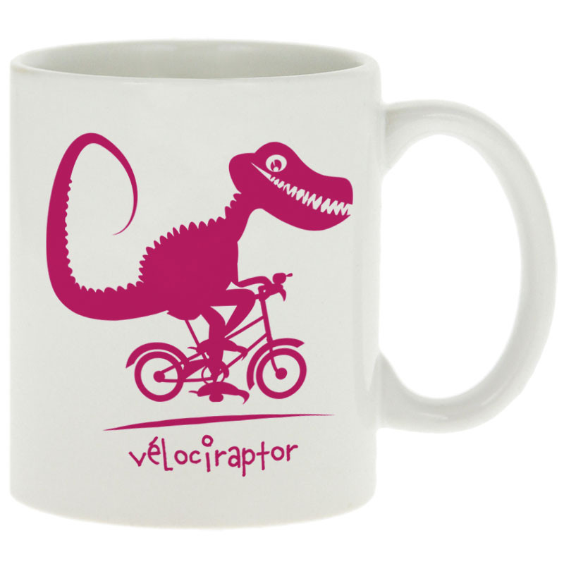 Mug blanc Vélociraptor (Andy,Humour,Animaux,Vélo)