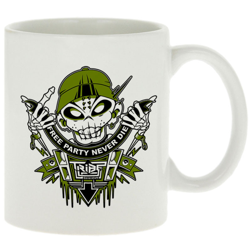 Mug blanc Free Party Never Die (E Cone,teufeur)