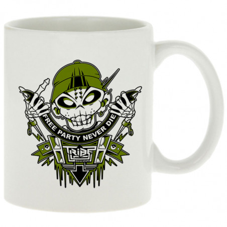 Mug blanc Free Party Never Die (E Cone,teufeur)