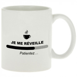 Mug blanc Je me réveille café (Gondrax,Humour,Jeux Vidéo / Geek,Fruits & Légumes,Paresse)