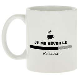 Mug blanc Je me réveille café (Gondrax,Humour,Jeux Vidéo / Geek,Fruits & Légumes,Paresse)