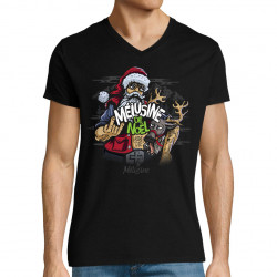 T-shirt homme col V noir Bière de Noël (Mélusine)