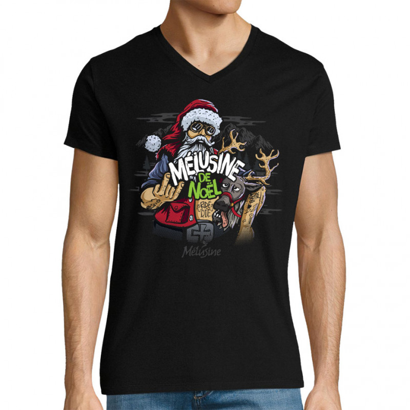 T-shirt homme col V noir Bière de Noël (Mélusine)