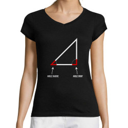 T-shirt femme col V noir Angle droit (Gondrax,Humour,Devoirs de vacances)