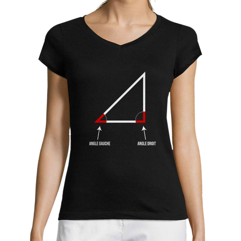 T-shirt femme col V noir Angle droit (Gondrax,Humour,Devoirs de vacances)