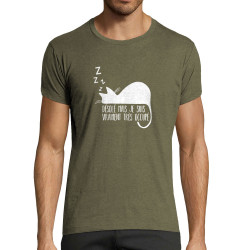 T-shirt homme fit kaki chiné Désolé mais je suis très occupé (Gondrax,Animaux,Humour,Chats,Paresse)