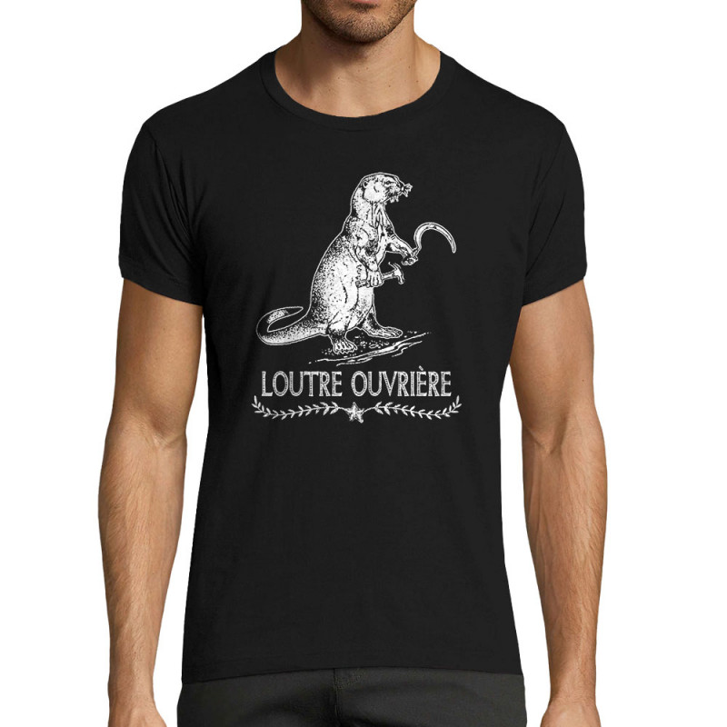 T-shirt homme fit noir Loutre Ouvrière (Gondrax,Les Bébêtes,Animaux,Humour)