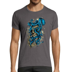 T-shirt homme fit gris foncé Santa Muerte - Octopus Skull (Santa Muerte,Têtes de morts,Animaux)