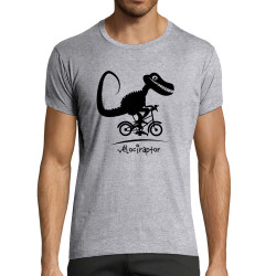 T-shirt homme fit gris chiné Vélociraptor (Andy,Humour,Animaux,Vélo)