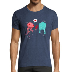 T-shirt homme fit bleu denim chiné Méduse (Animaux,Ecologie)