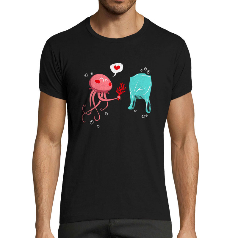 T-shirt homme fit noir Méduse (Animaux,Ecologie)