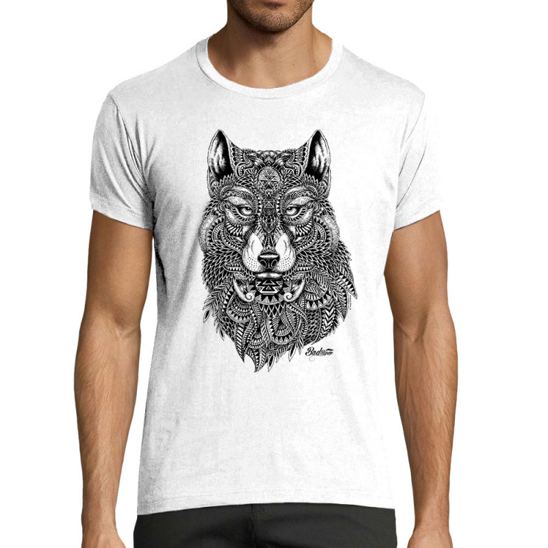 T-shirt homme fit blanc Bad River - The Wolf (Taïry Greene,Bad River,Animaux)