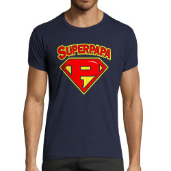 T-shirt homme fit bleu marine Super Papa (Gondrax,Slogans Débiles,Humour,Fête des pères,Détournements,Papa Maman Papy Mamie)