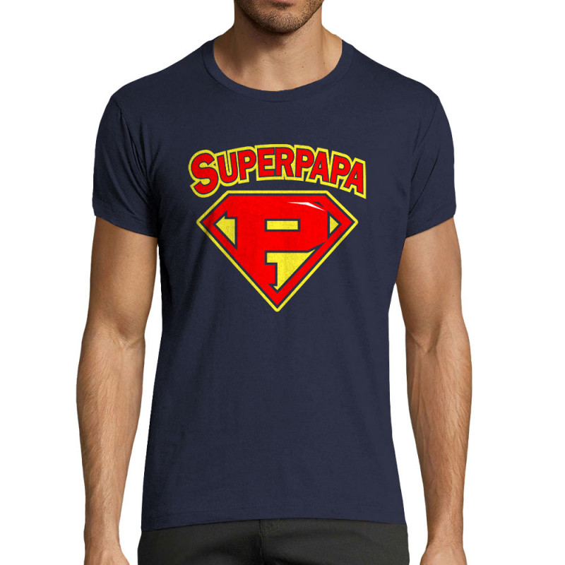 T-shirt homme fit bleu marine Super Papa (Gondrax,Slogans Débiles,Humour,Fête des pères,Détournements,Papa Maman Papy Mamie)