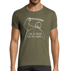 T-shirt homme fit kaki chiné Aide la police (Slogans engagés,Humour)