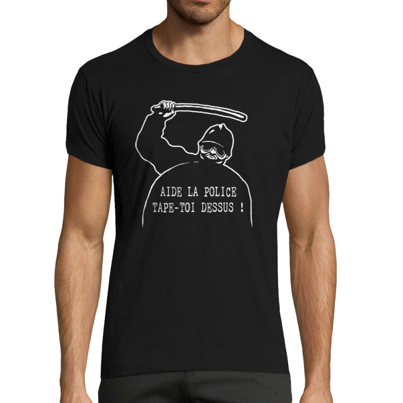 T-shirt homme fit noir Aide la police (Slogans engagés,Humour)