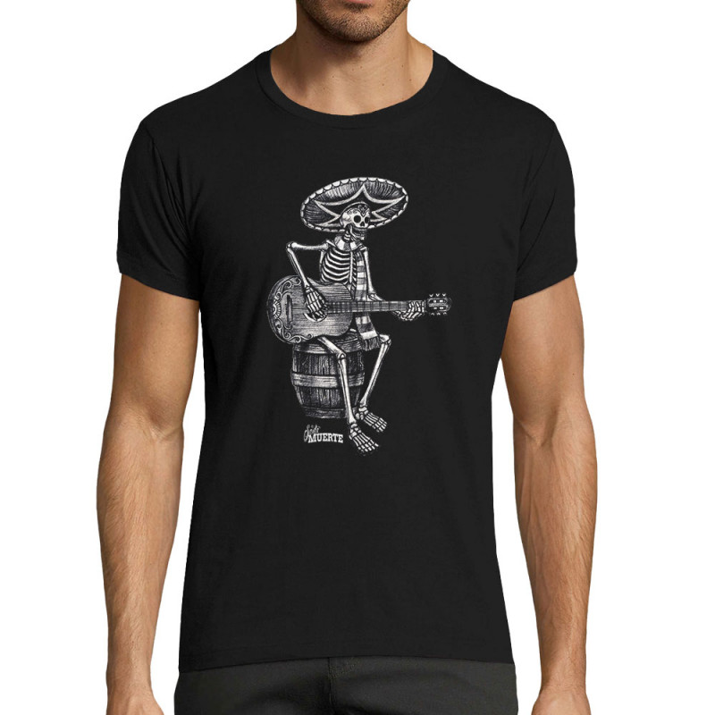 T-shirt homme fit noir Santa Muerte - El Guitarrista (Santa Muerte,Têtes de morts,Rock & Punk)