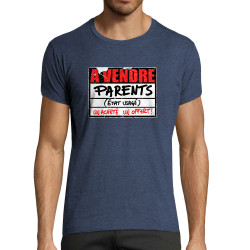 T-shirt homme fit bleu denim chiné A vendre parents (Gondrax,Humour)