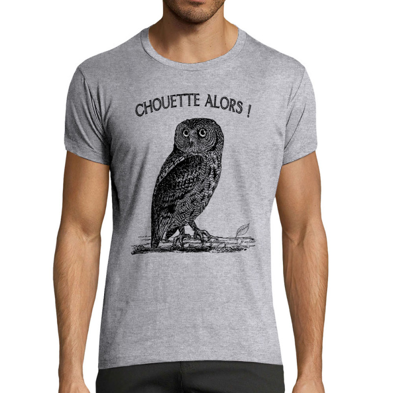 T-shirt homme fit gris chiné Chouette alors (Gondrax,Les Bébêtes,Animaux)
