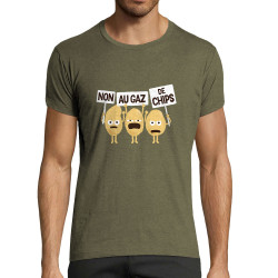 T-shirt homme fit kaki chiné Non au gaz de chips (Alex Kidd,Humour,Fruits & Légumes)