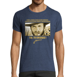T-shirt homme fit bleu denim chiné Toi tu creuses (Films/Séries)